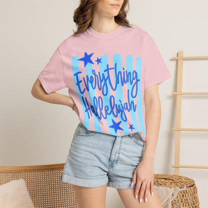 Everything Hallelujah T-Shirt — Blue Script Stars Graphic Tee