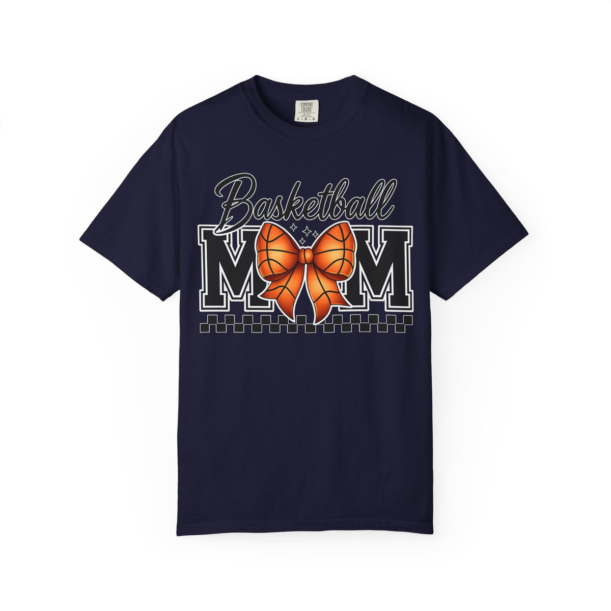 Basketball Mom T-Shirt — 'Basketball MOM' with Bow & Checkered Accent