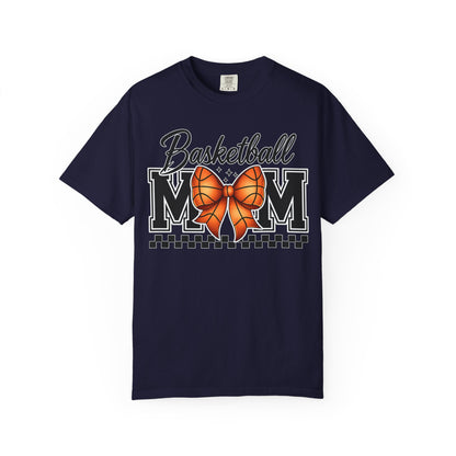 Basketball Mom T-Shirt — 'Basketball MOM' with Bow & Checkered Accent