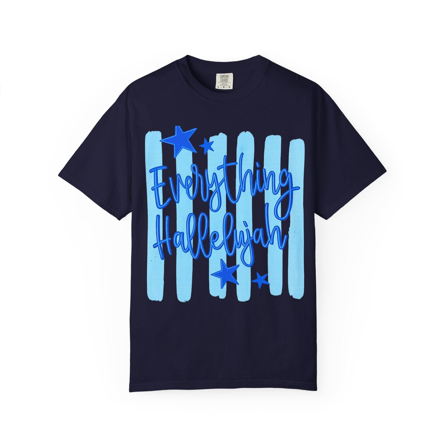 Everything Hallelujah T-Shirt — Blue Script Stars Graphic Tee