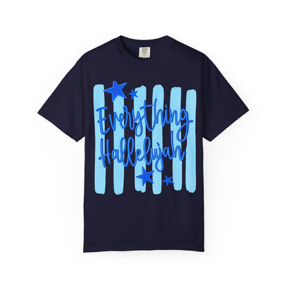 Everything Hallelujah T-Shirt — Blue Script Stars Graphic Tee