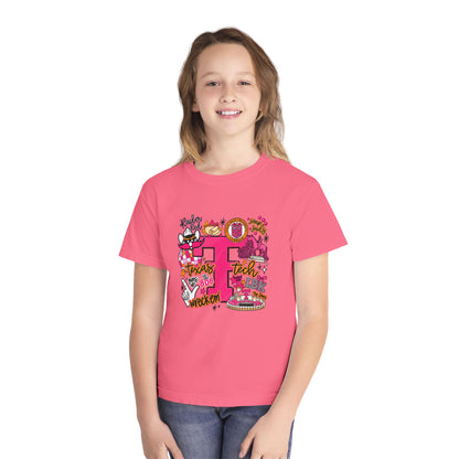 Pink 'P' Graphic Youth Tee — Cheerful School Spirit Shirt