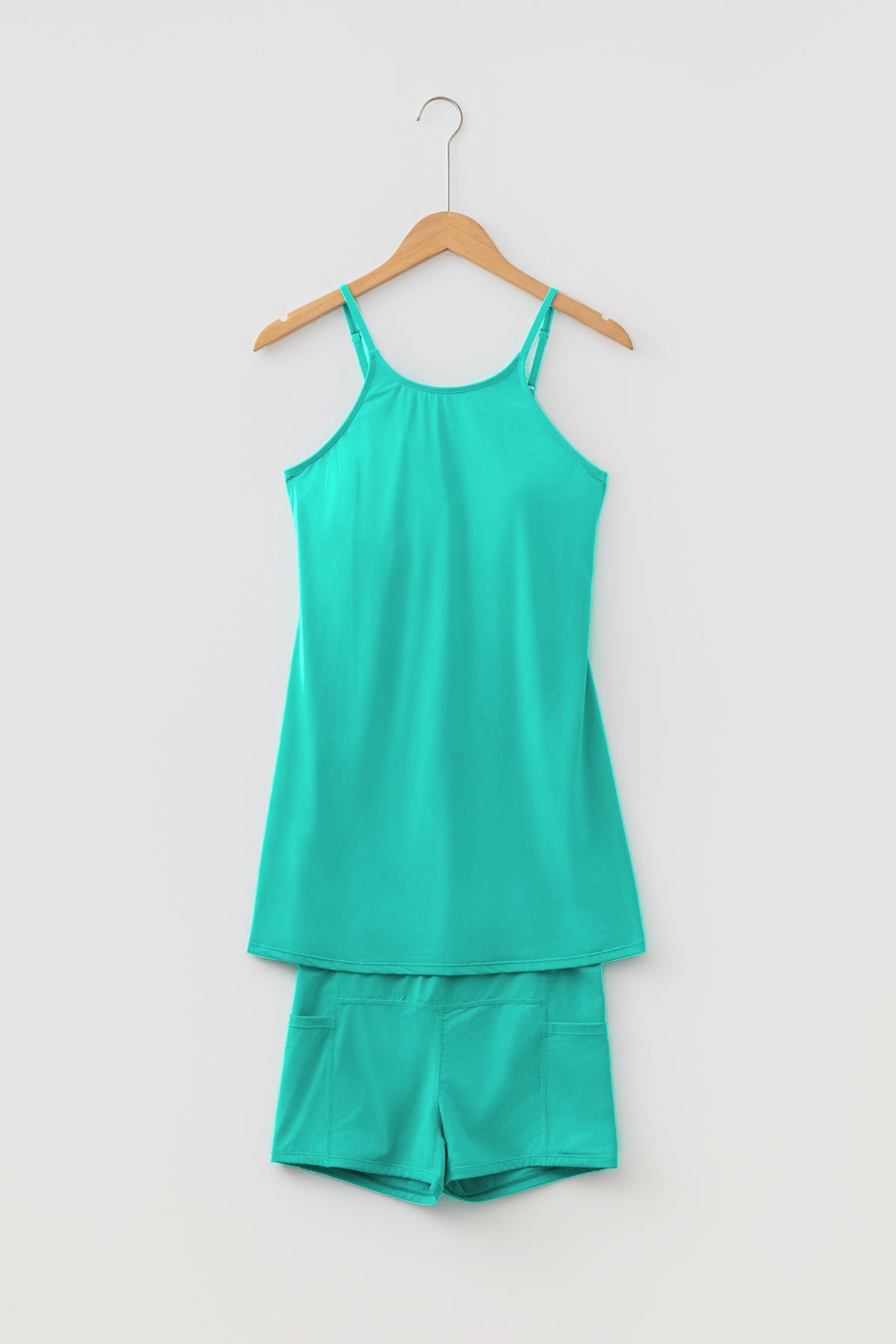Pink Solid Color Tunic Tank Dress Athletic Shorts Two Piece Set