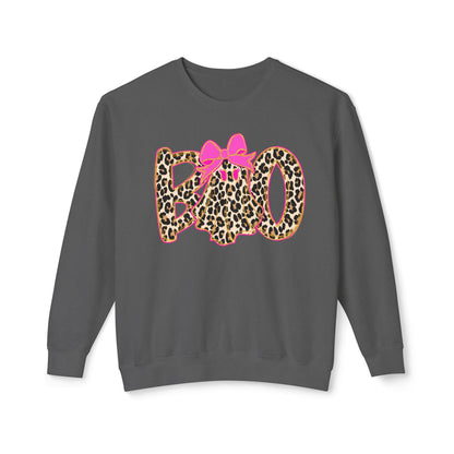 Leopard Print "Boo" Halloween Sweatshirt with Pink Bow