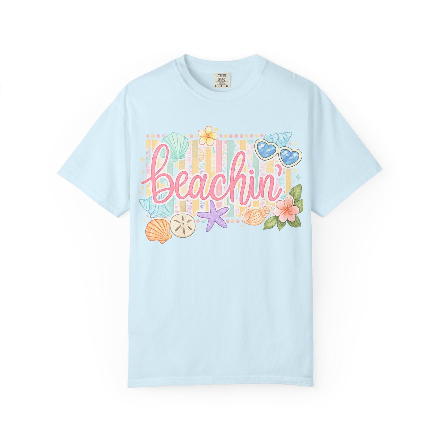 Beachin' T-Shirt — Tropical Summer Graphic Tee with Seashells & Sunglasses