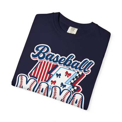 Baseball Mama T-Shirt — Retro Red & Blue Patriotic Graphic Tee