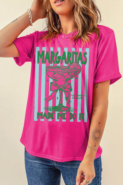 Rose Red Margaritas Made Me Do It Striped Graphic Beach Vacation Tee