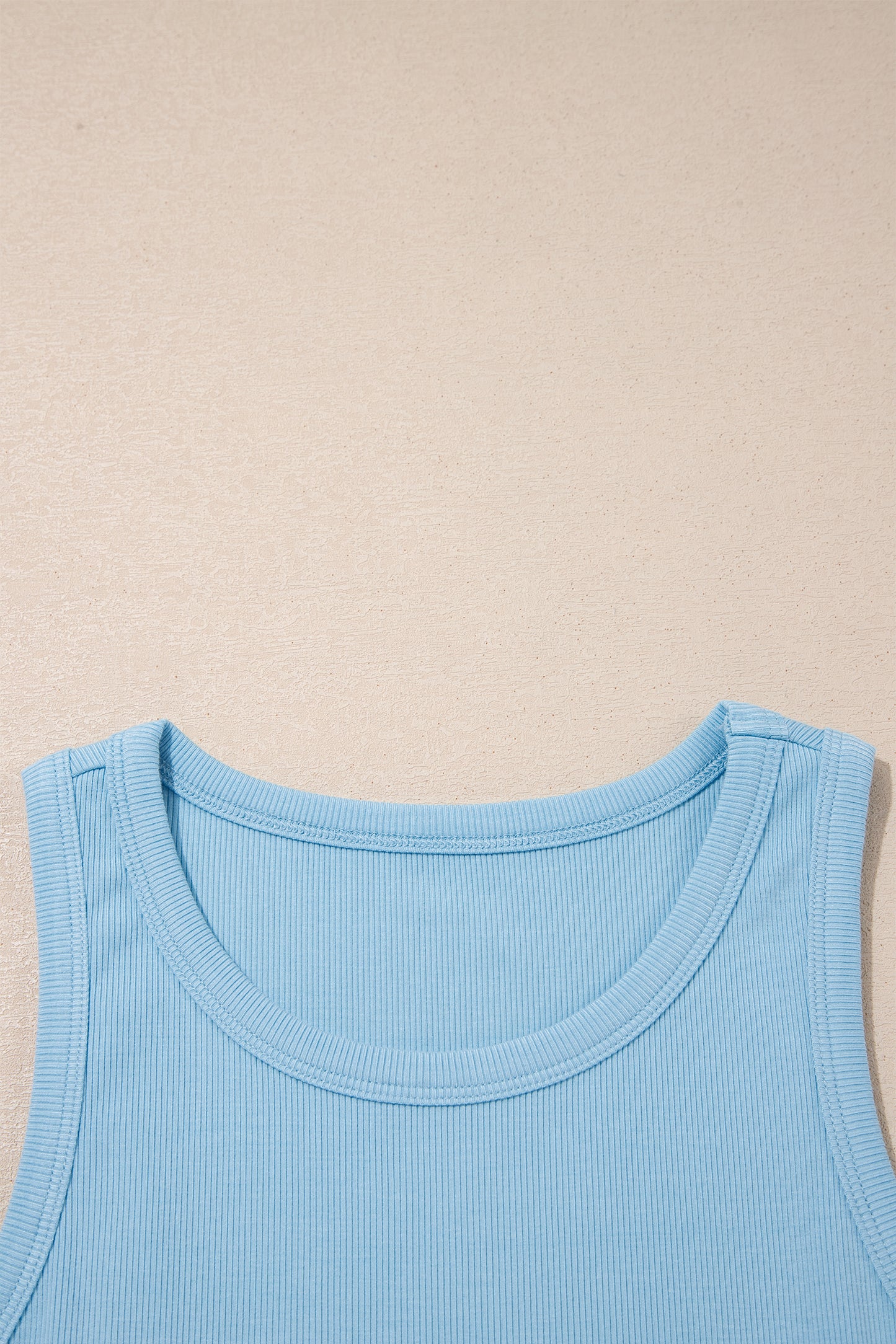 Dark Blue Ribbed Slim Tank Pocketed Wide Leg Shorts Set