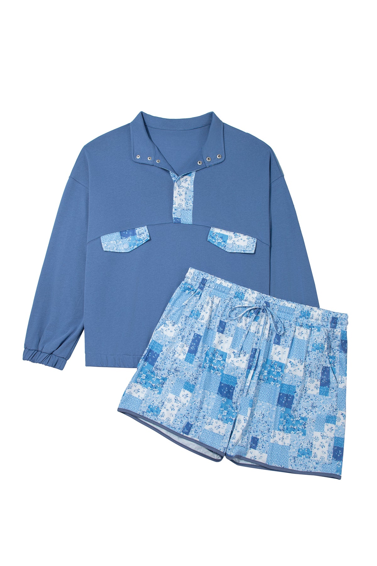 Blue Floral Patchwork Plus Size Set