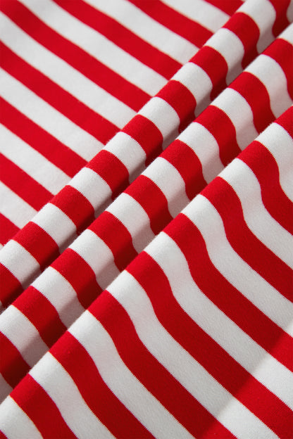 Red Stripe Colorblock Trim Polo Collar Drawstring Elastic Waist Band Casual 2pcs Outfit