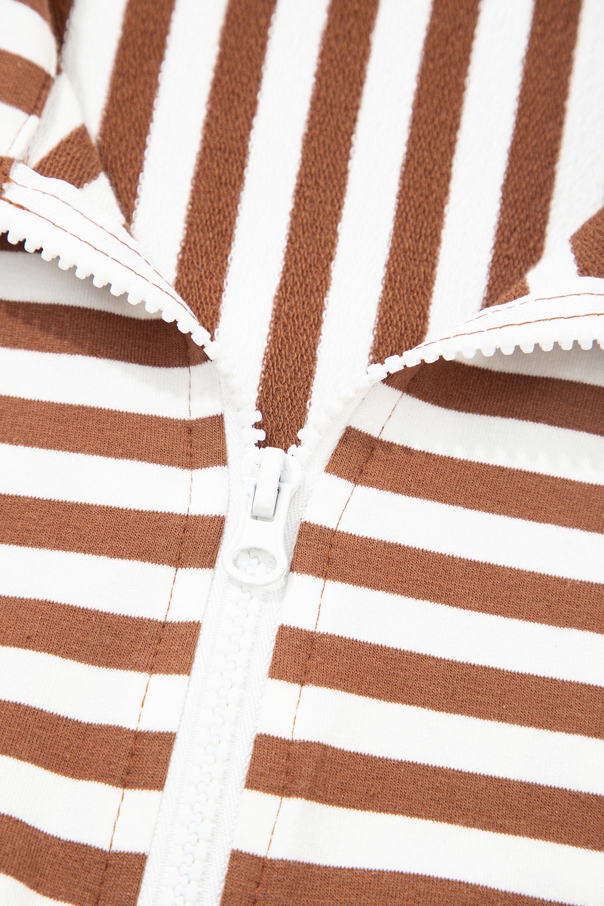Brown Stripe Color Block Patchwork Quarter Zip Pullover Sporty Shorts Set
