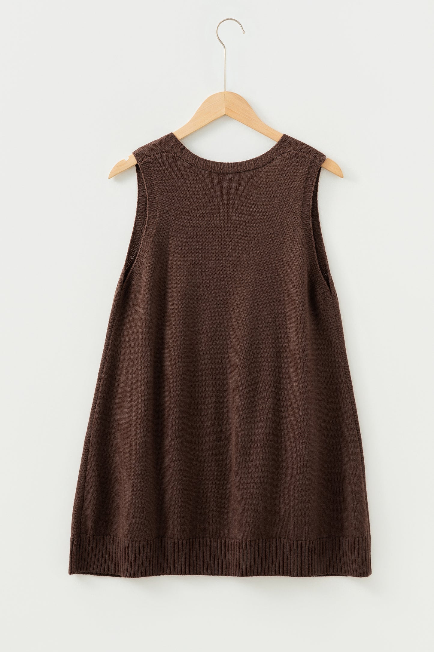 Jet Stream Ribbed Deep V Neckline Front Pocketed Loose Tunic Sweater Vest