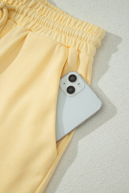 Yellow  Eyelet Lace Patchwork Sleeve Short 2pcs Outfit