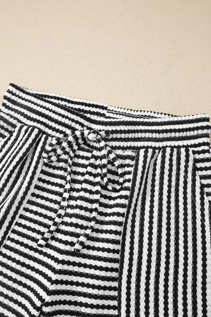 Black Stripe Breathable Textured Knit Short 2pcs Set