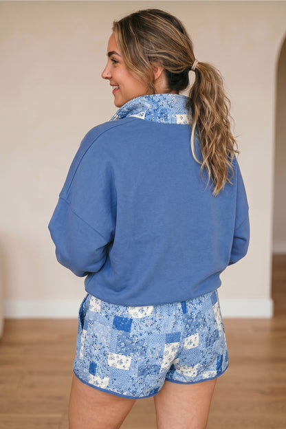 Blue Floral Patchwork Plus Size Set