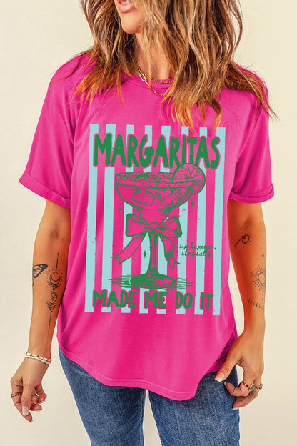 Rose Red Margaritas Made Me Do It Striped Graphic Beach Vacation Tee