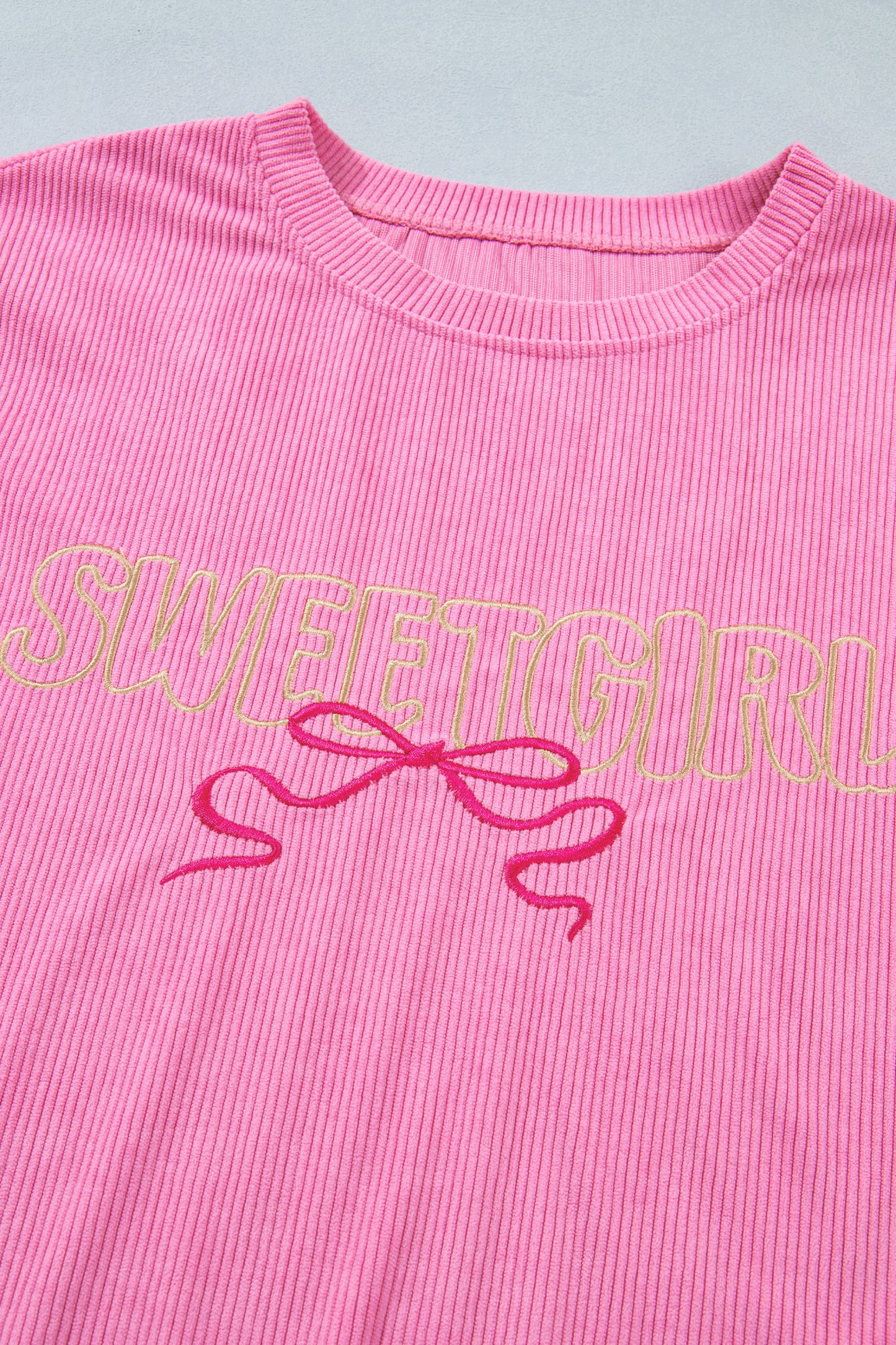 Bonbon Sweet Girl Embroidered Graphic Rib Textured Top