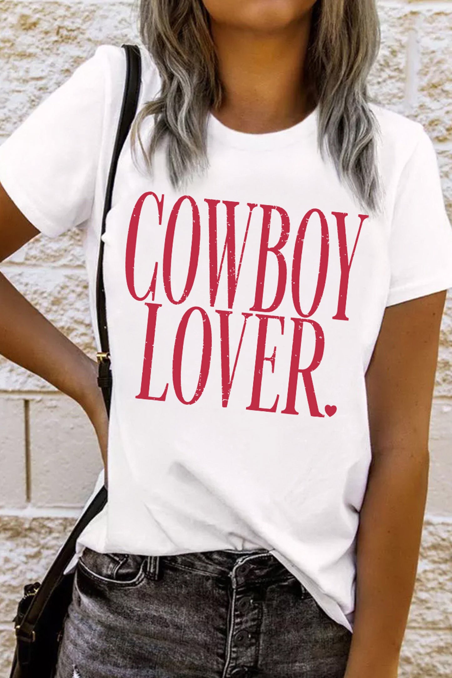 White COWBOY LOVER Lettering Graphic Tee