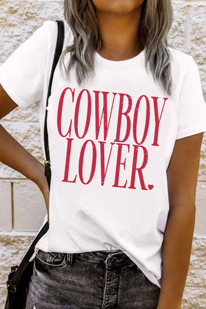 White COWBOY LOVER Lettering Graphic Tee