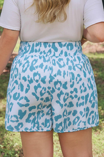 Beau Blue Plus Size Leopard Elastic Waist Athletic Shorts