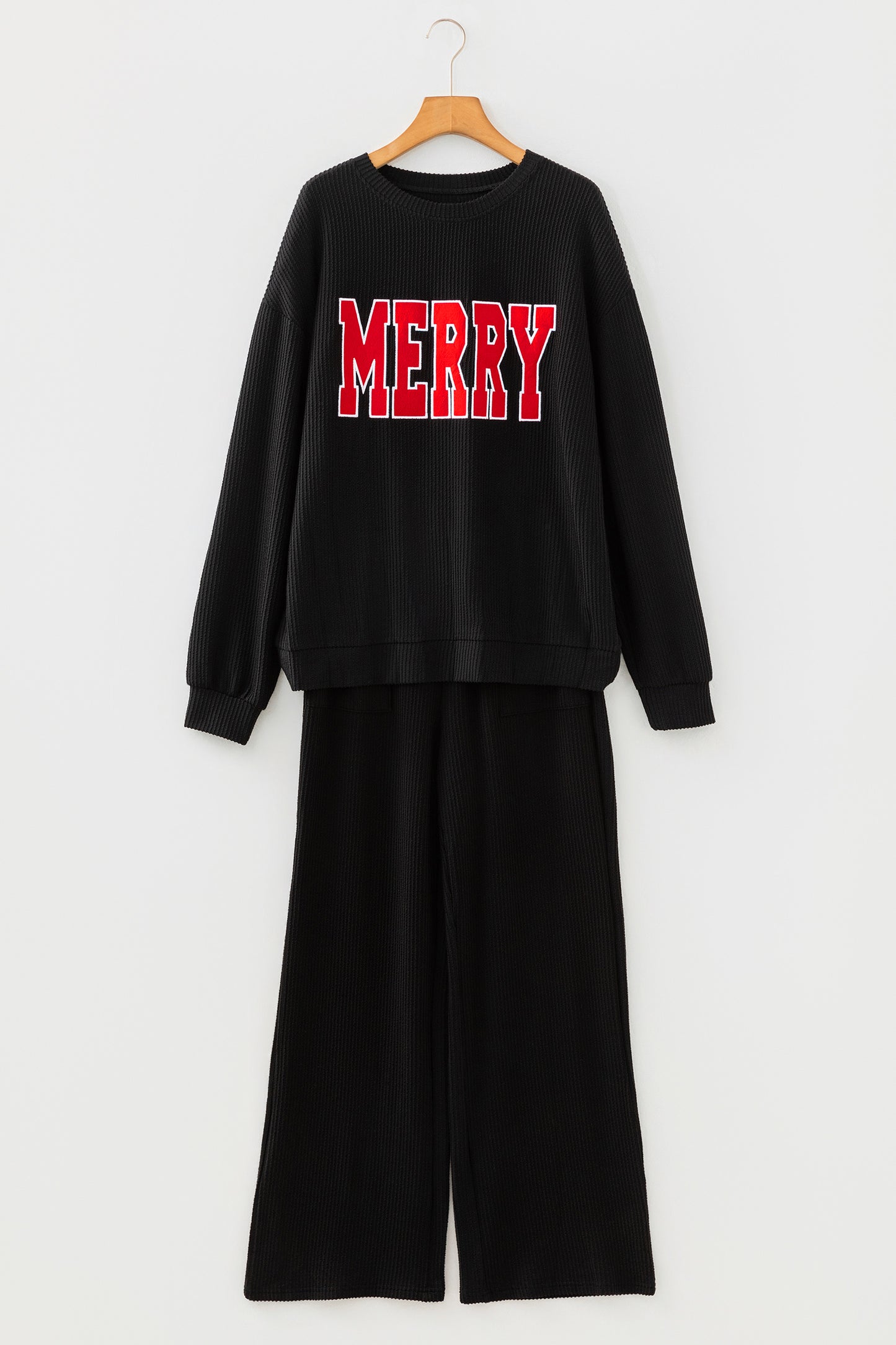 Dark Green MERRY Corded Long Sleeve Top and Pockets Pants Set