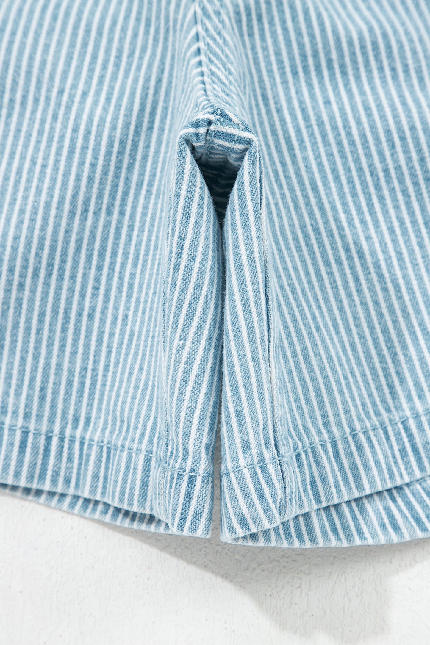Sky Blue Stripe Plus Size Contrast Drawstring Elastic Waist Denim Shorts