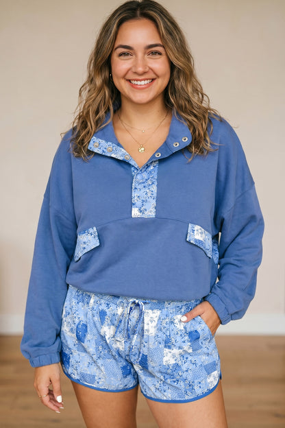 Blue Floral Patchwork Plus Size Set