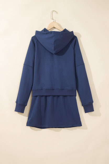 Light Grey Long Sleeve Zip-Up Top Elastic Waist Skort Set