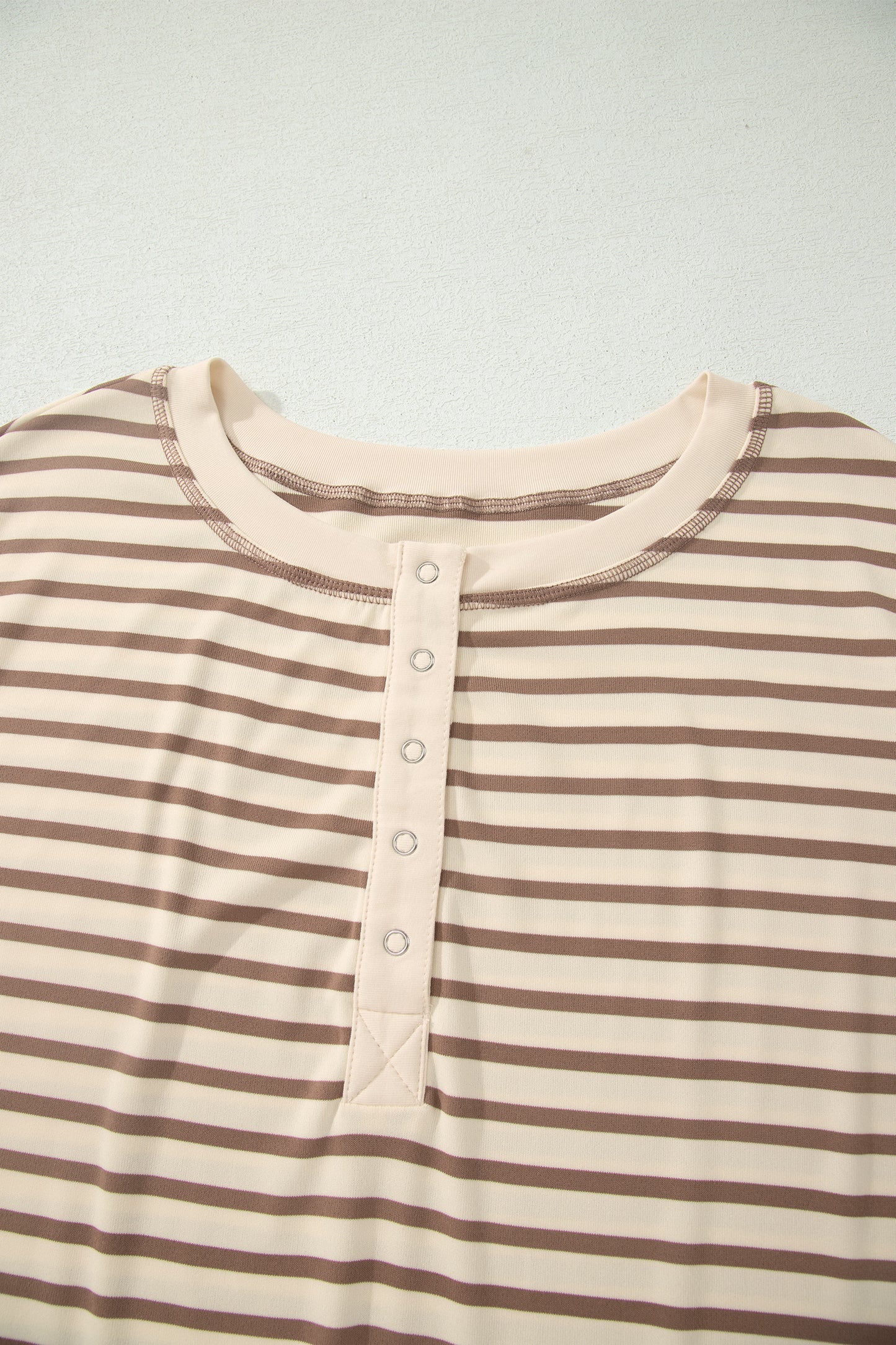 Brown Stripe Plus Size Half Buttons Top and Shorts Set