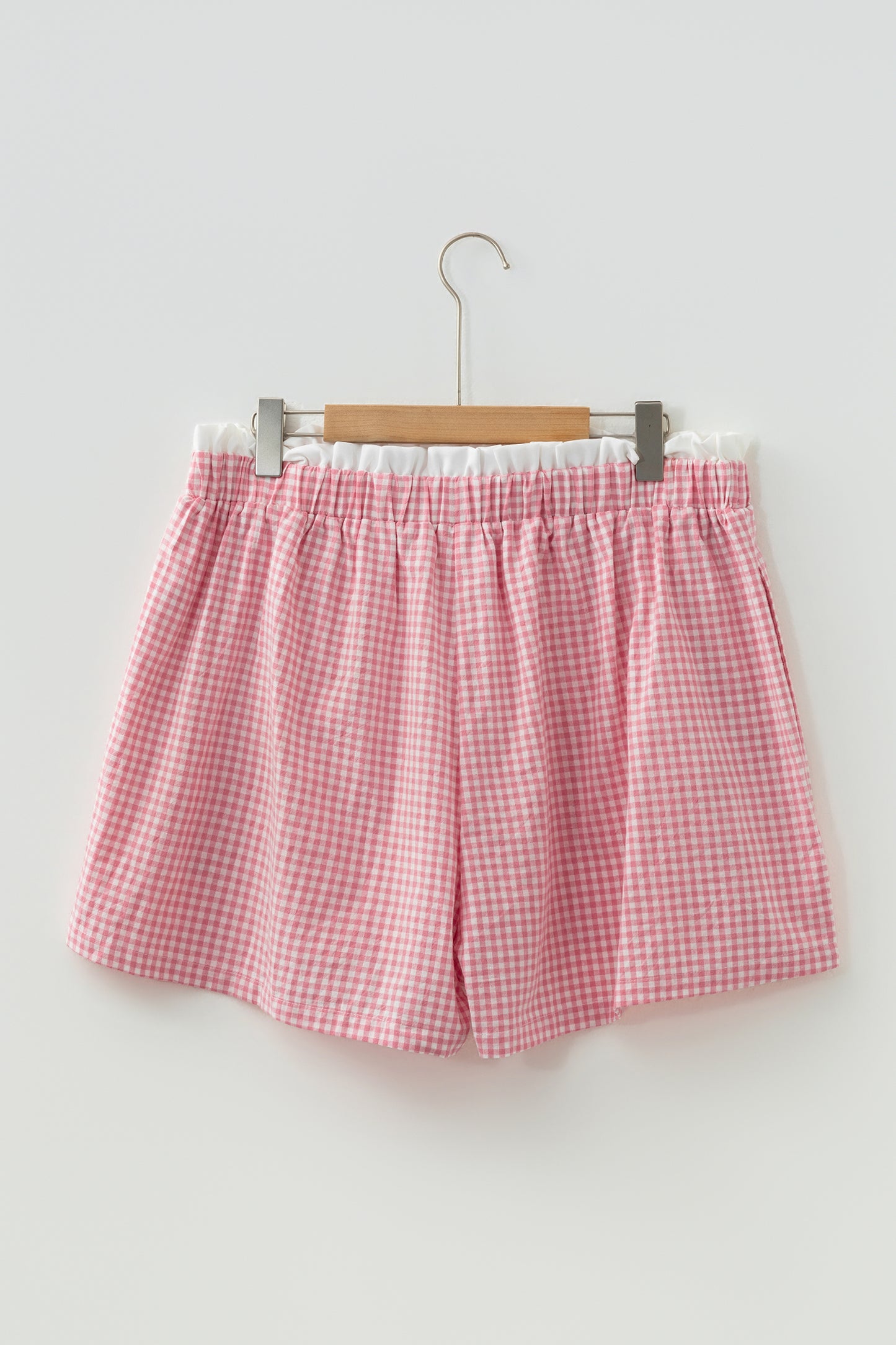 Red Contrast Trim Plaid Print Plus Size Shorts