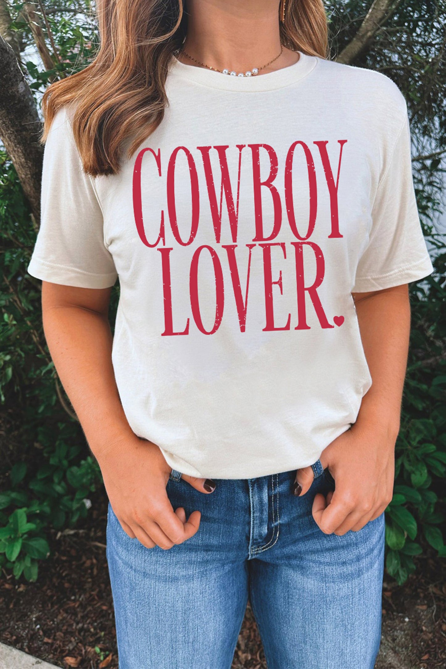 White COWBOY LOVER Lettering Graphic Tee