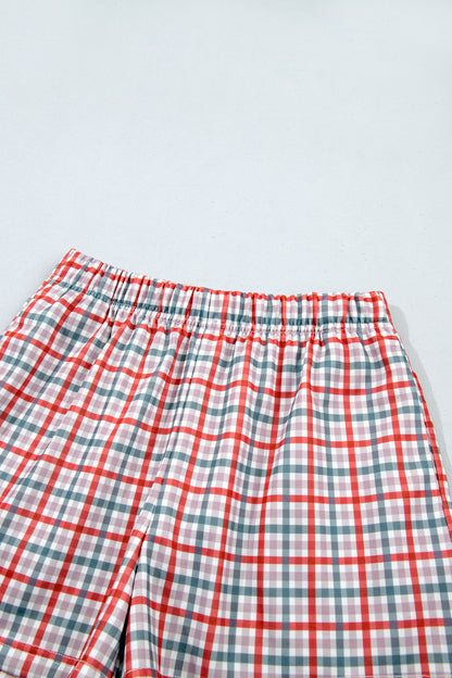 Multicolour Plaid MERRY Holiday Long Sleeve Top and Shorts Set