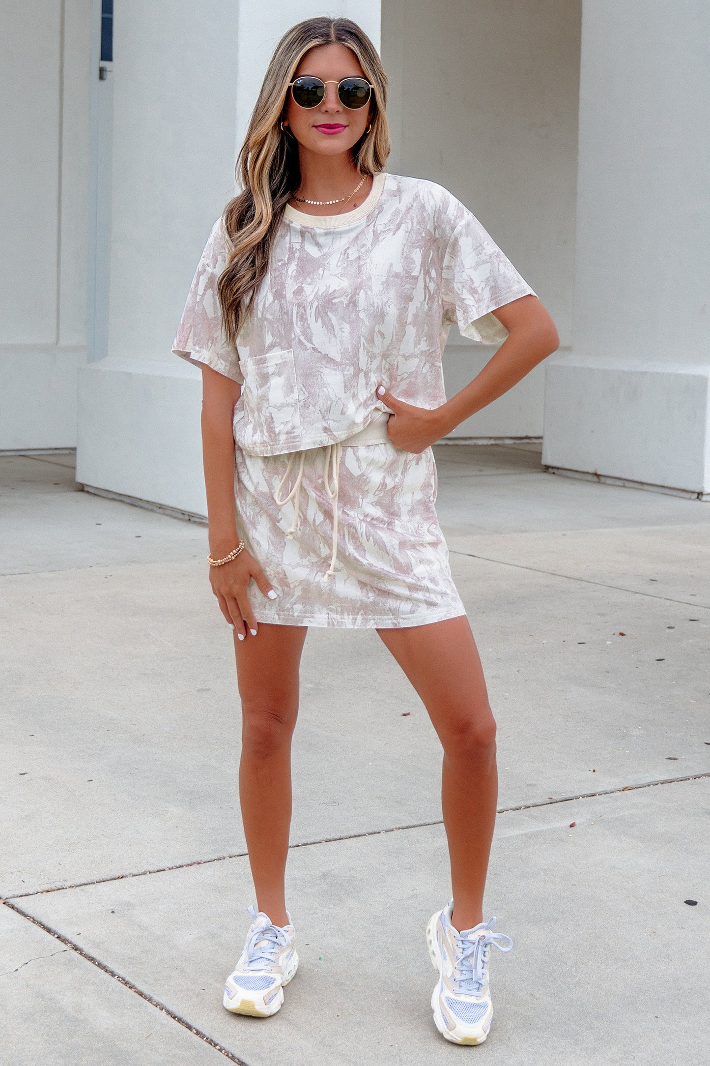 Gray Woodland Camo Print Raw Edge Cropped Top Skirt Set