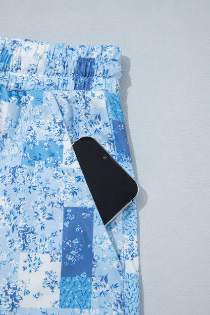 Blue Floral Patchwork Plus Size Set